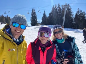 8-3-22, these ladies enjoying the great snow and quiet slopes with Tim