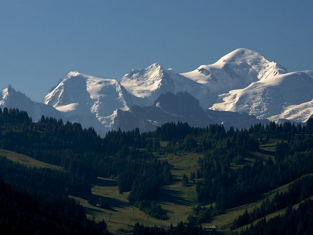 Beautiful summer photo of the Les Gets bowl and Mt Blanc, by G. Fleming