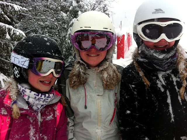 The girls enjoying a recent blizzard in Les Gets!
